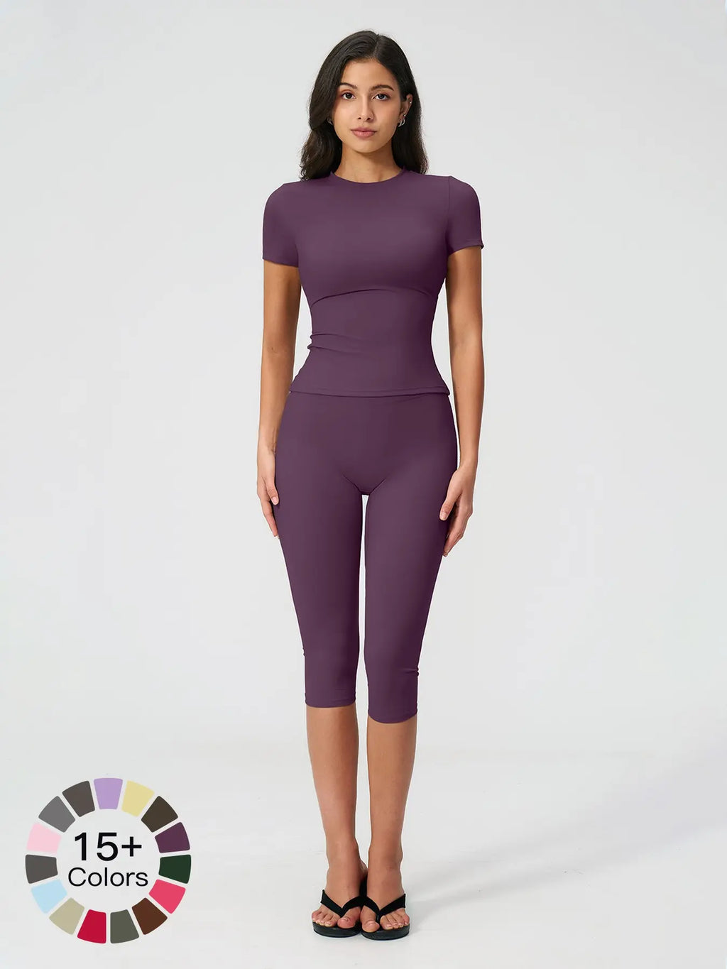 Breathable Tight Yoga Set, Fitted Sportswear Set, High Waist Quick-Dry Fitness Wear, Versatile Capris Pants, Sporty for All Seasons