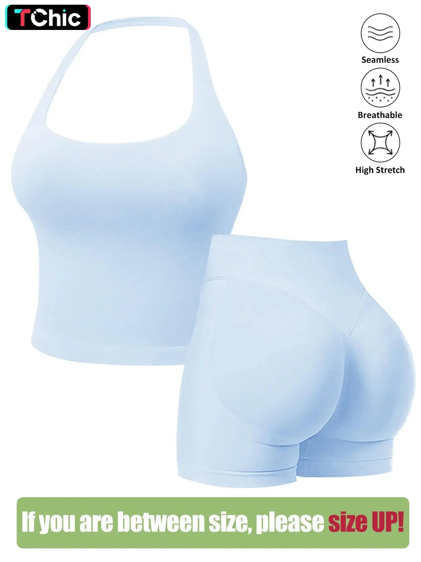 Seamless Workout Halter Tank Top & Gym Scrunched Shorts Sports Set