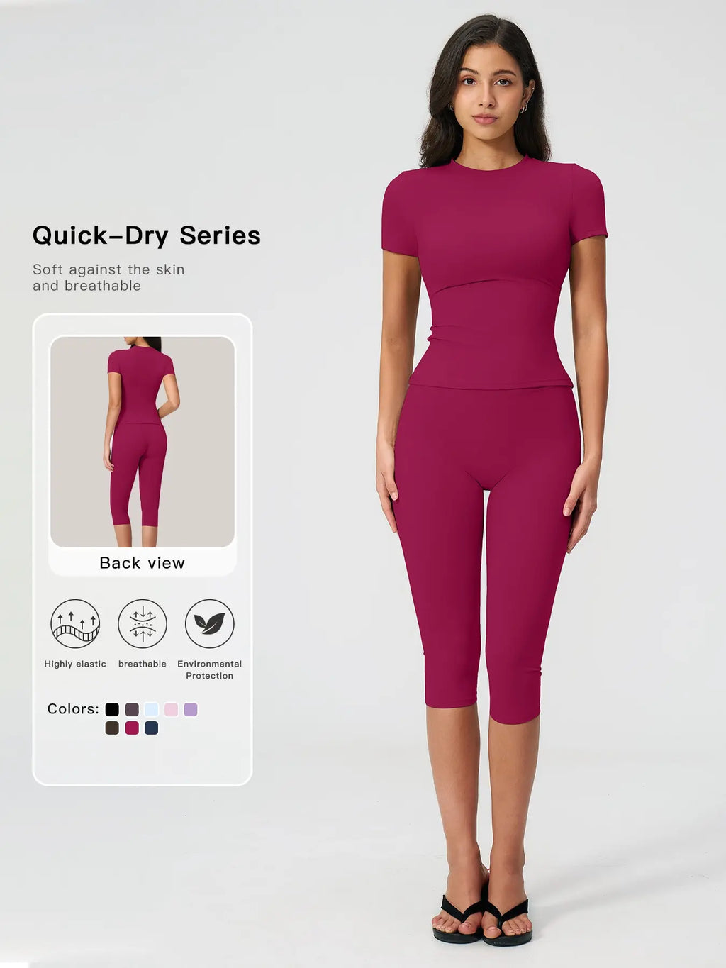 Breathable Tight Yoga Set, Fitted Sportswear Set, High Waist Quick-Dry Fitness Wear, Versatile Capris Pants, Sporty for All Seasons