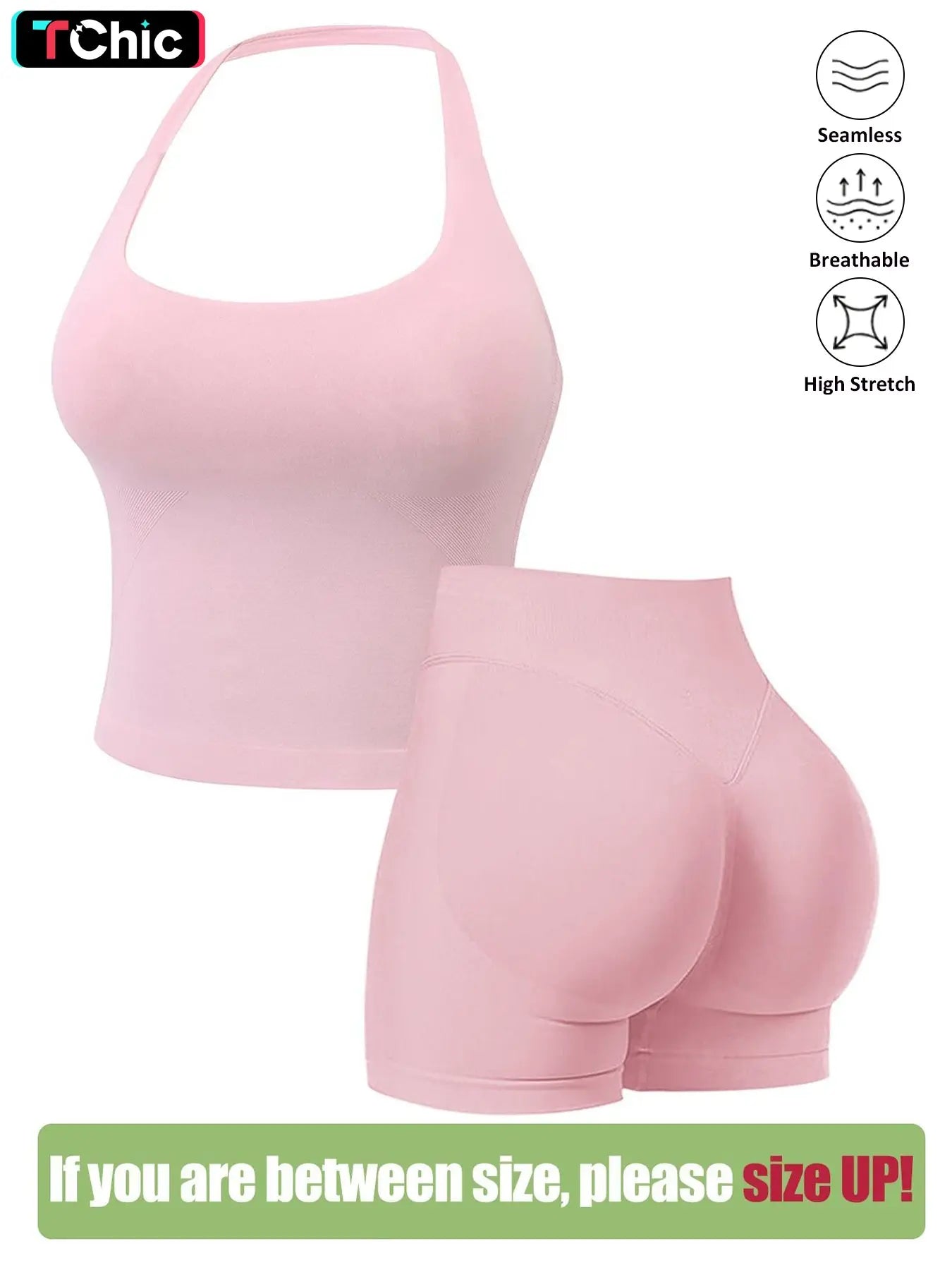 Seamless Workout Halter Tank Top & Gym Scrunched Shorts Sports Set