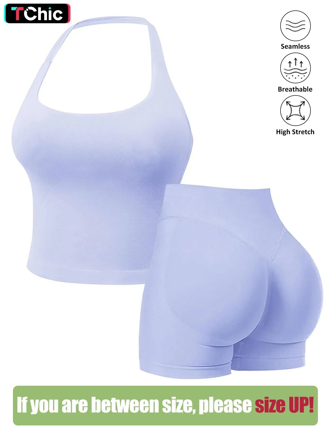 Seamless Workout Halter Tank Top & Gym Scrunched Shorts Sports Set