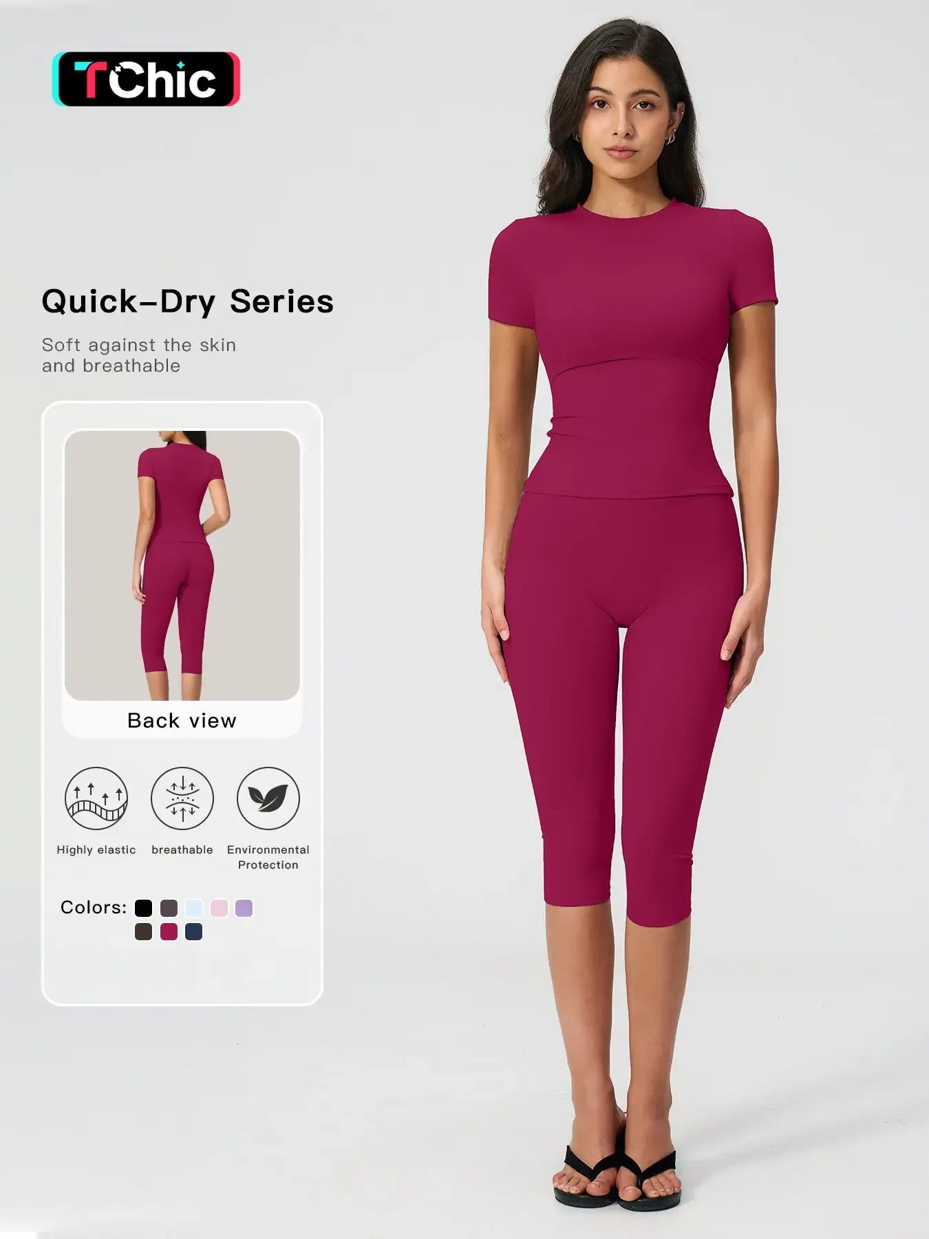 Breathable Tight Yoga Set, Fitted Sportswear Set, High Waist Quick-Dry Fitness Wear, Versatile Capris Pants, Sporty for All Seasons