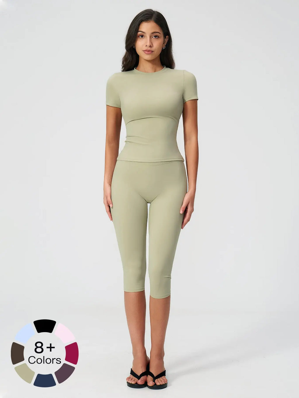 Breathable Tight Yoga Set, Fitted Sportswear Set, High Waist Quick-Dry Fitness Wear, Versatile Capris Pants, Sporty for All Seasons