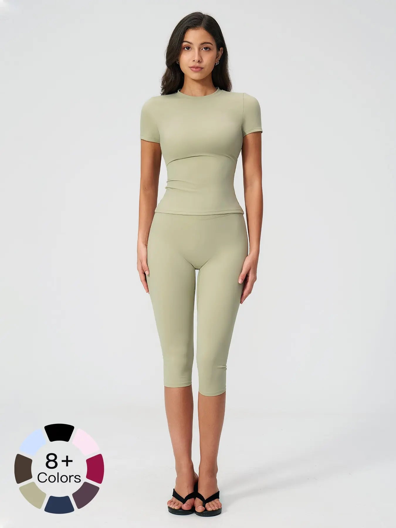 Breathable Tight Yoga Set, Fitted Sportswear Set, High Waist Quick-Dry Fitness Wear, Versatile Capris Pants, Sporty for All Seasons