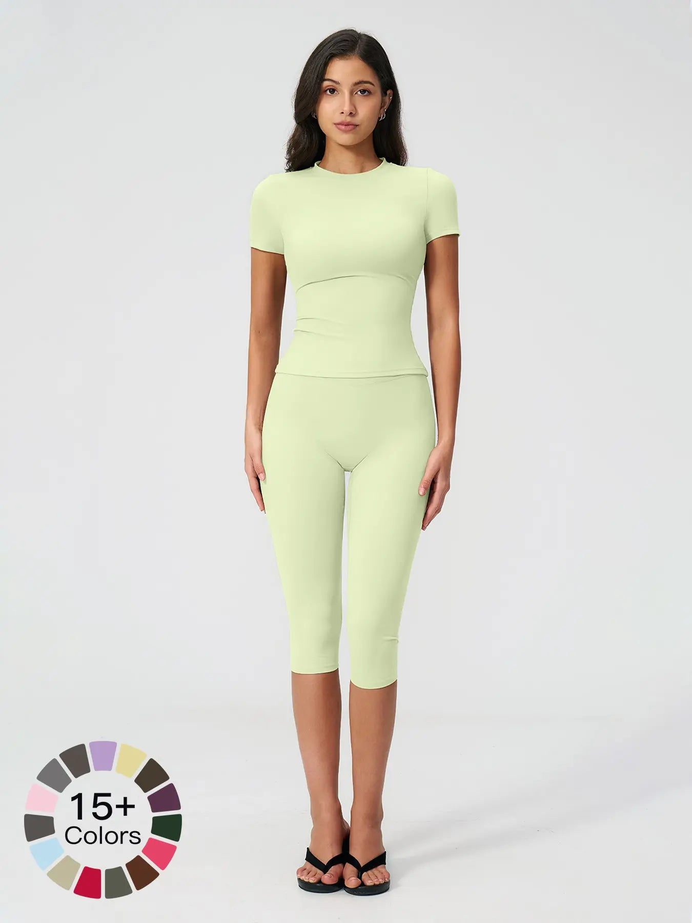 Breathable Tight Yoga Set, Fitted Sportswear Set, High Waist Quick-Dry Fitness Wear, Versatile Capris Pants, Sporty for All Seasons