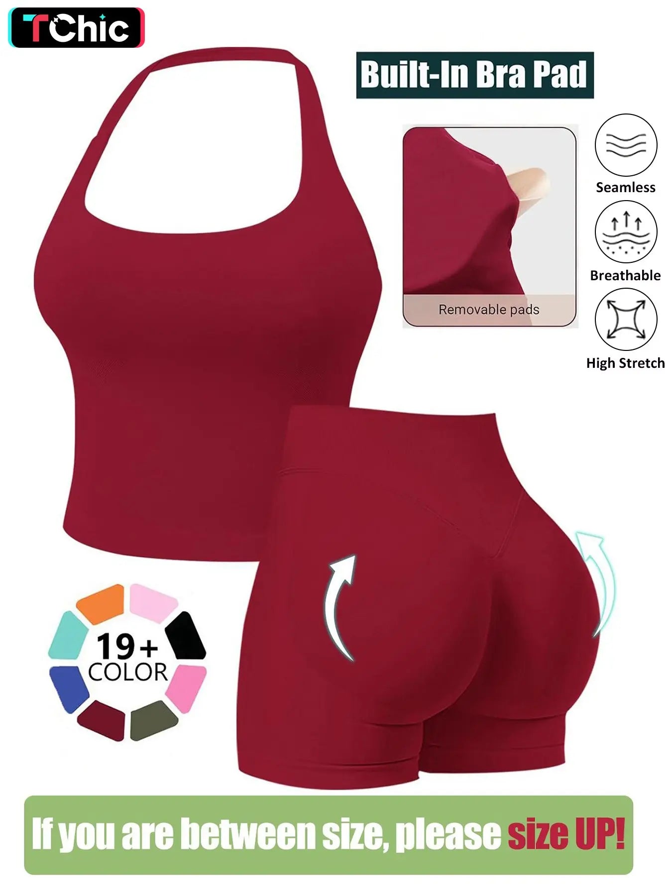 Seamless Workout Halter Tank Top & Gym Scrunched Shorts Sports Set