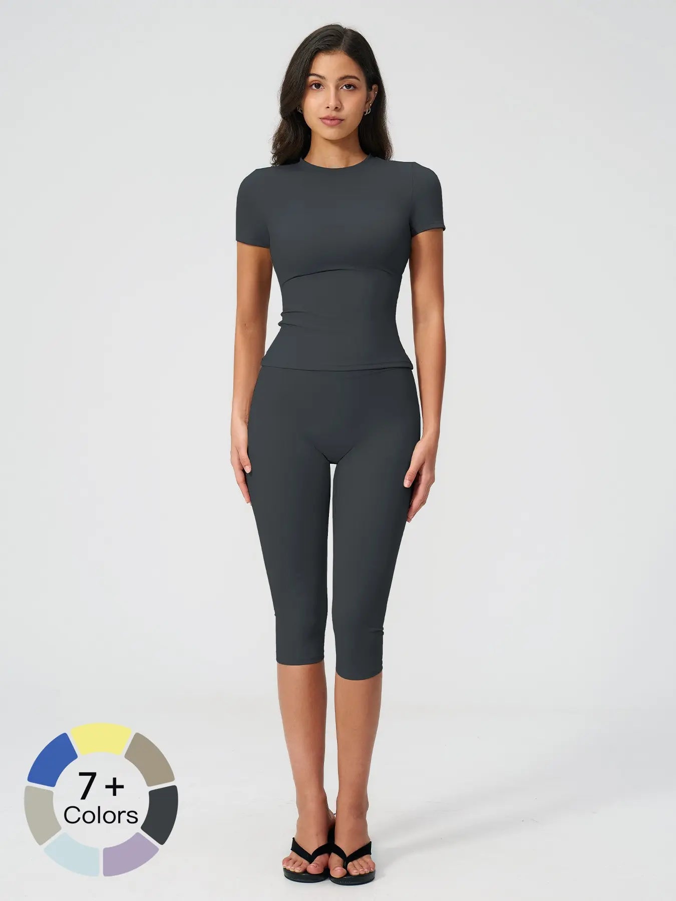 Breathable Tight Yoga Set, Fitted Sportswear Set, High Waist Quick-Dry Fitness Wear, Versatile Capris Pants, Sporty for All Seasons