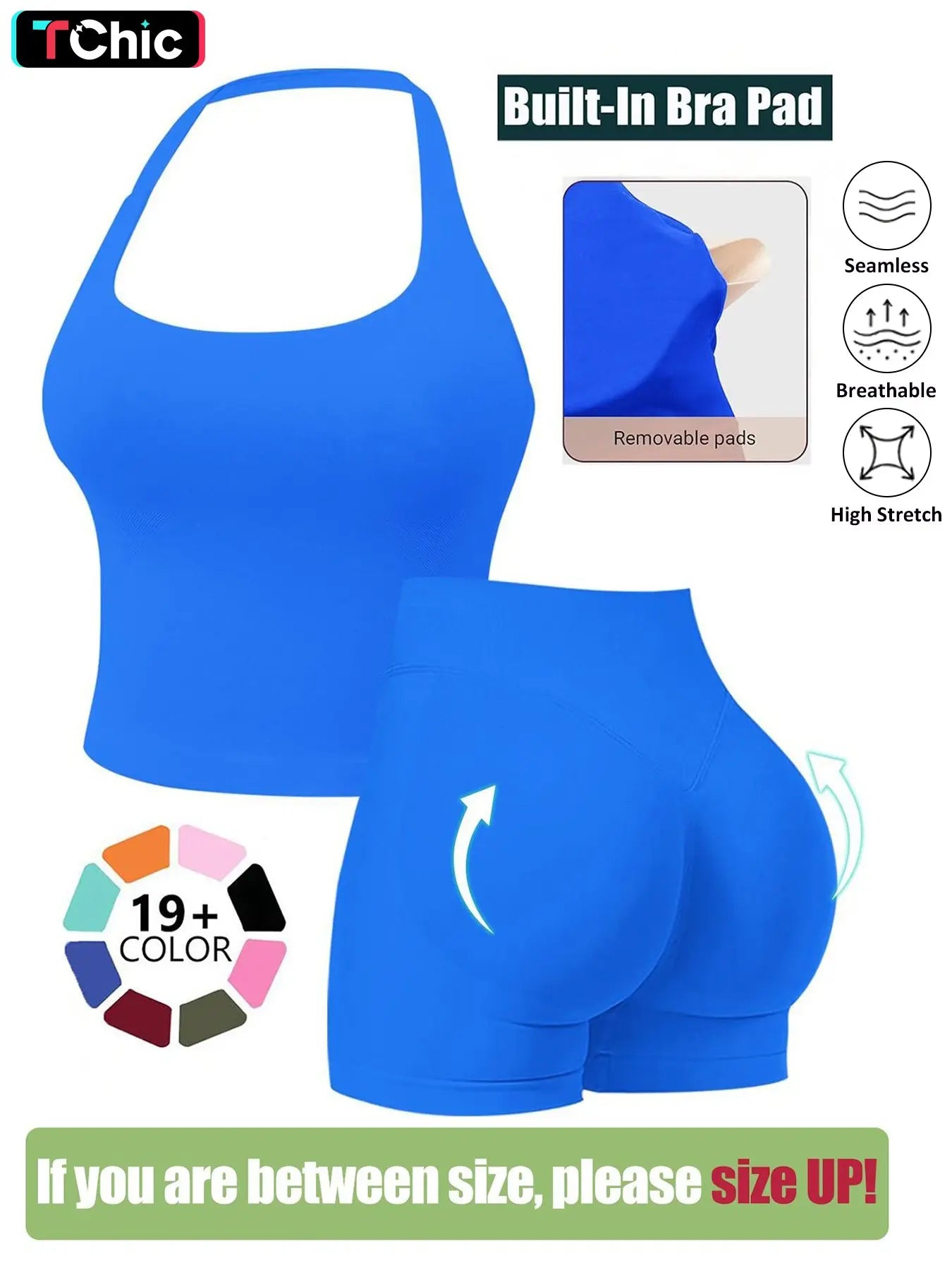Seamless Workout Halter Tank Top & Gym Scrunched Shorts Sports Set