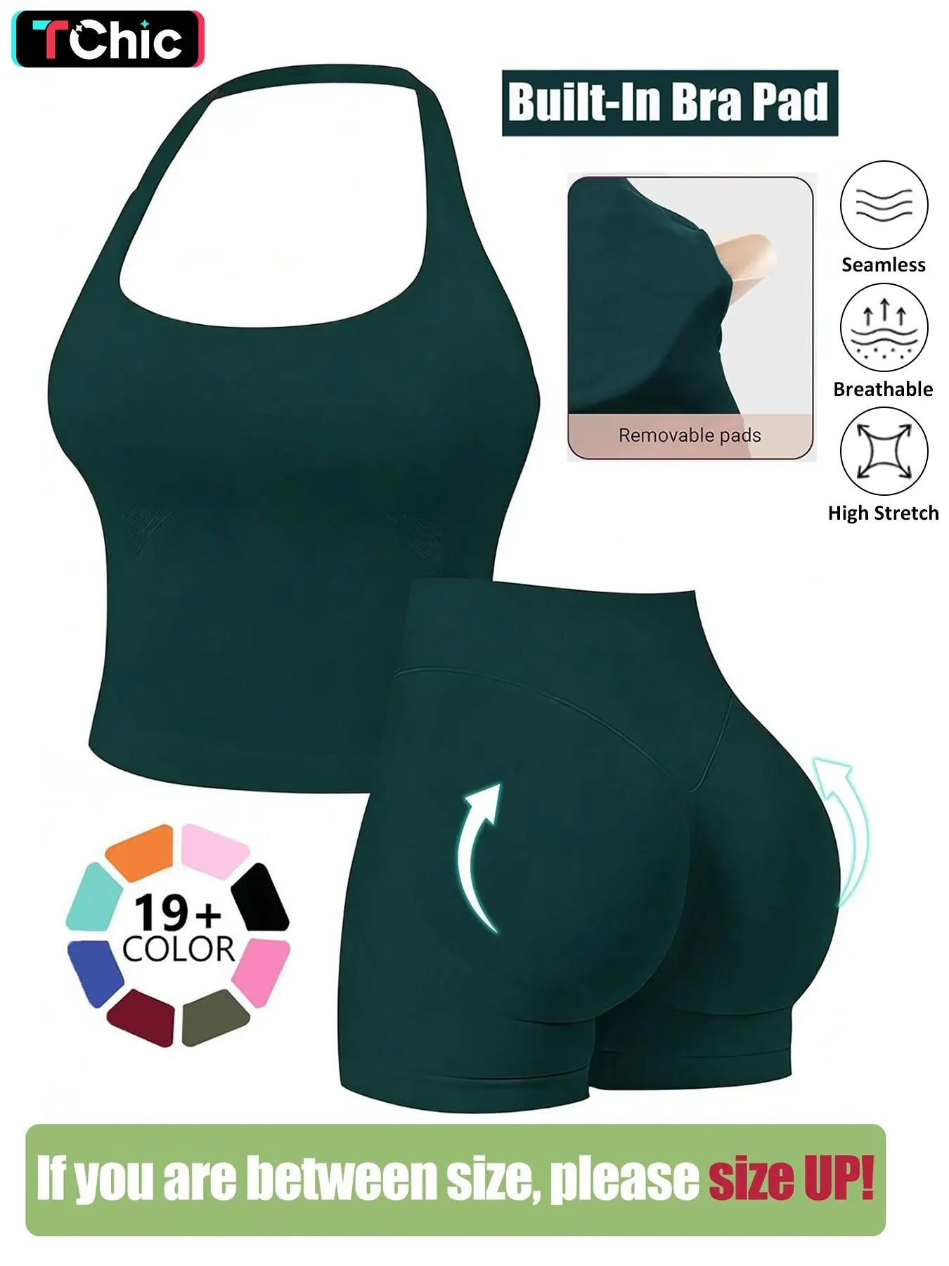 Seamless Workout Halter Tank Top & Gym Scrunched Shorts Sports Set