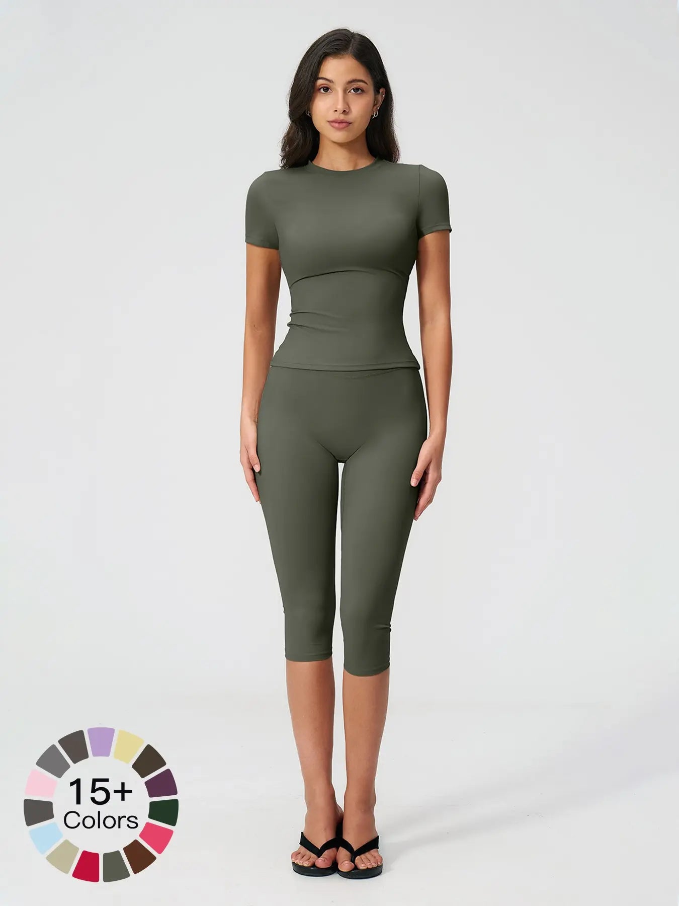 Breathable Tight Yoga Set, Fitted Sportswear Set, High Waist Quick-Dry Fitness Wear, Versatile Capris Pants, Sporty for All Seasons