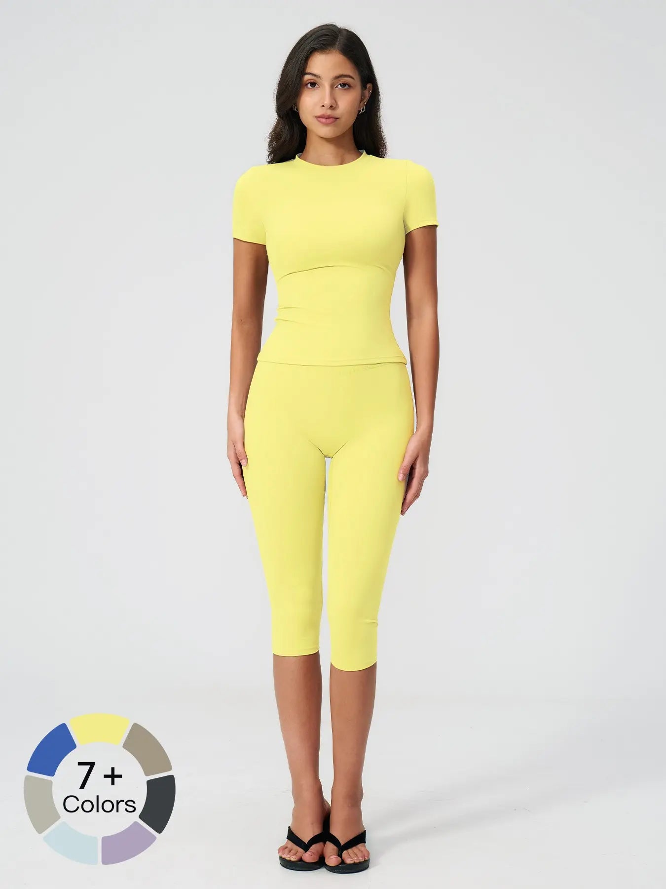 Breathable Tight Yoga Set, Fitted Sportswear Set, High Waist Quick-Dry Fitness Wear, Versatile Capris Pants, Sporty for All Seasons