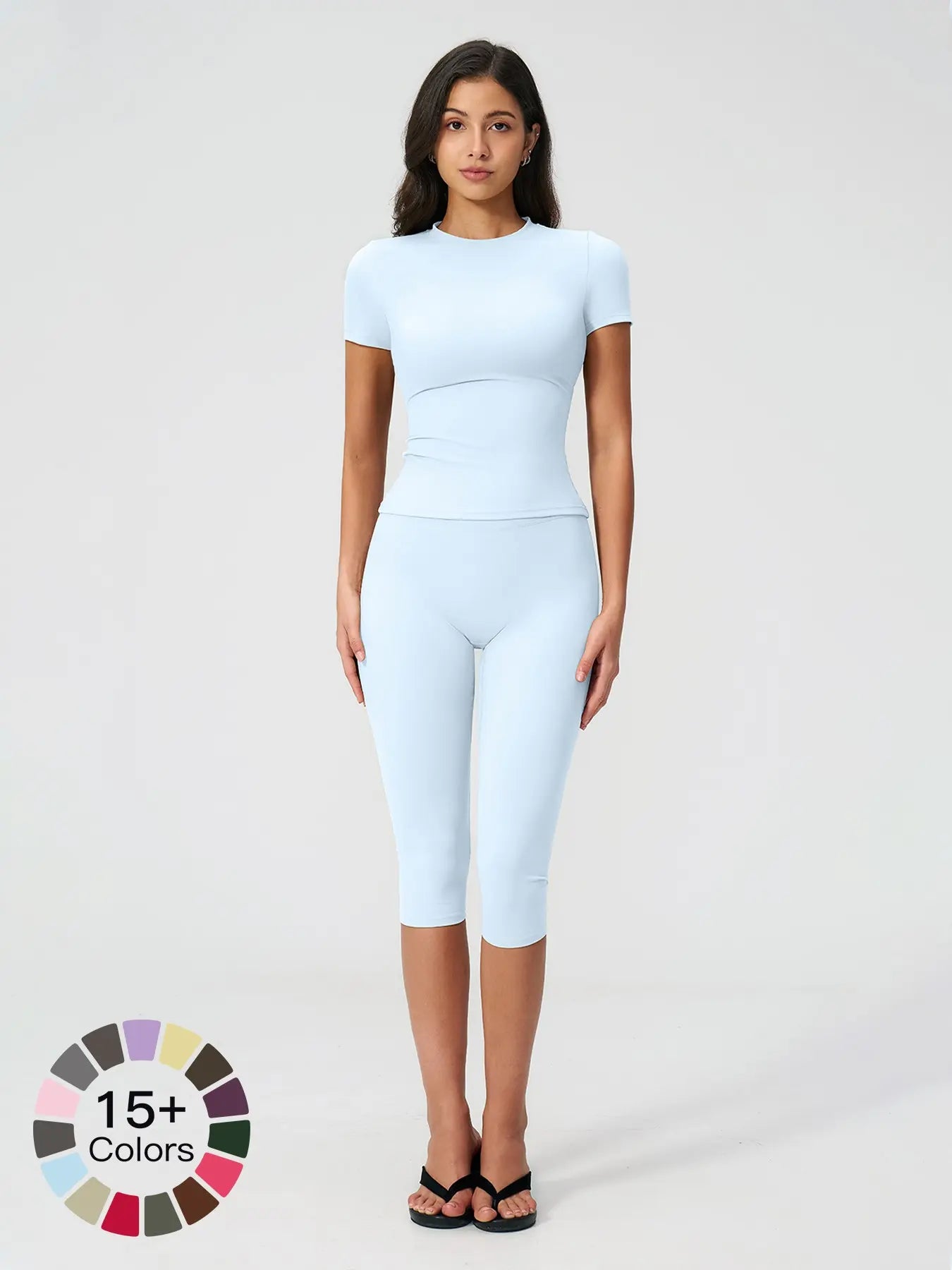 Breathable Tight Yoga Set, Fitted Sportswear Set, High Waist Quick-Dry Fitness Wear, Versatile Capris Pants, Sporty for All Seasons