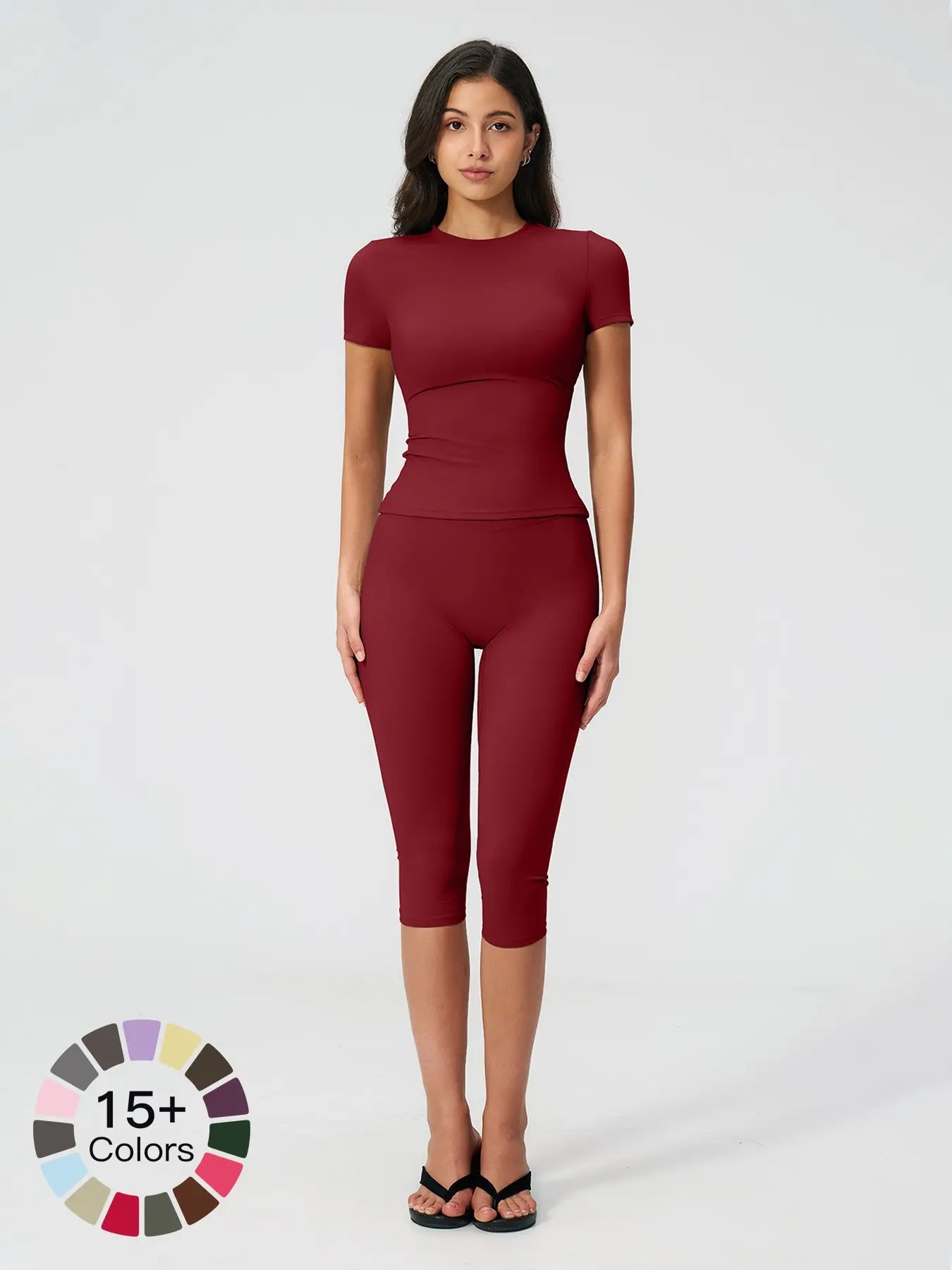 Breathable Tight Yoga Set, Fitted Sportswear Set, High Waist Quick-Dry Fitness Wear, Versatile Capris Pants, Sporty for All Seasons