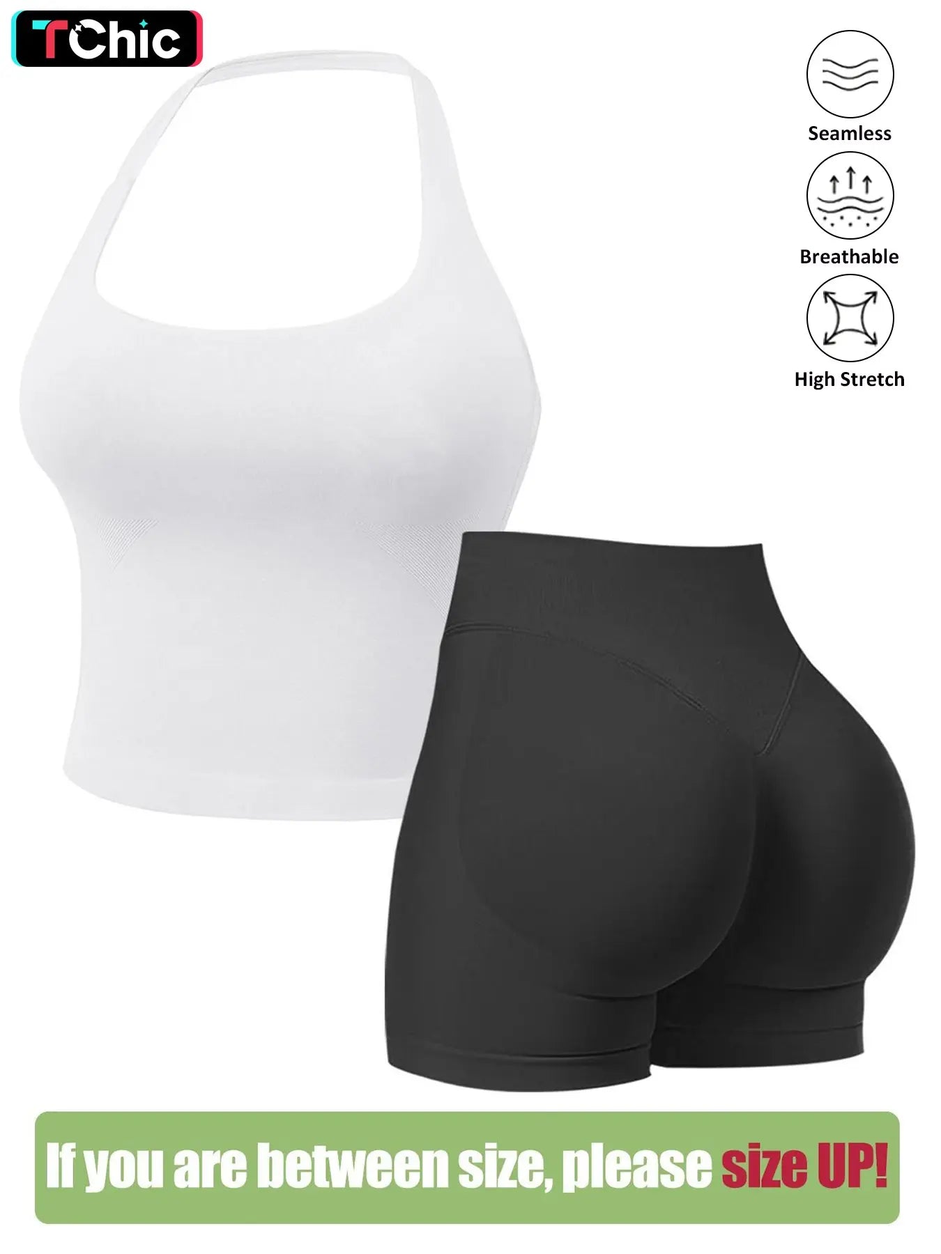 Seamless Workout Halter Tank Top & Gym Scrunched Shorts Sports Set