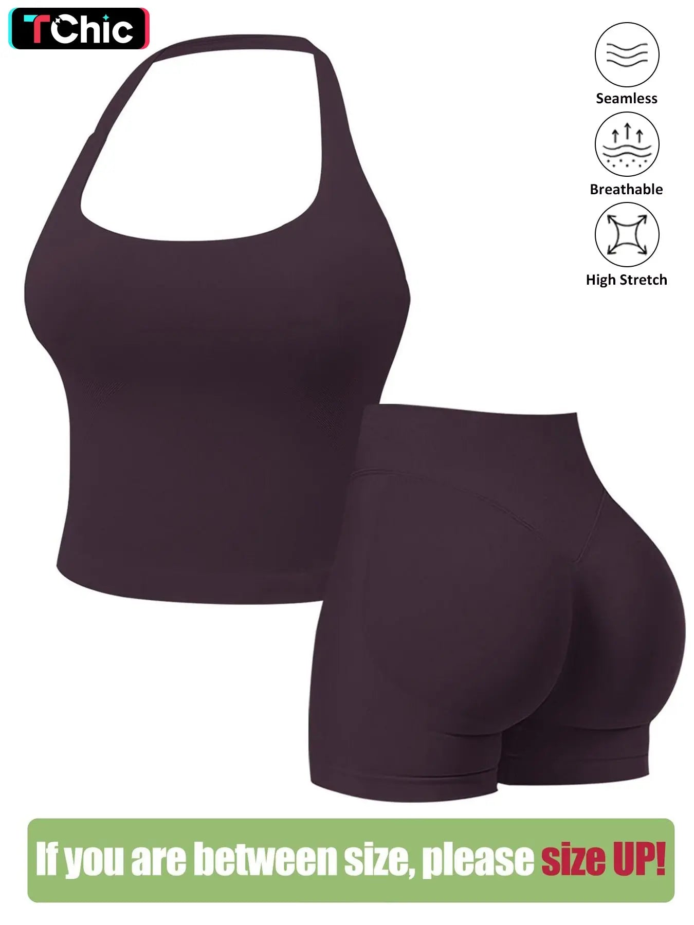 Seamless Workout Halter Tank Top & Gym Scrunched Shorts Sports Set