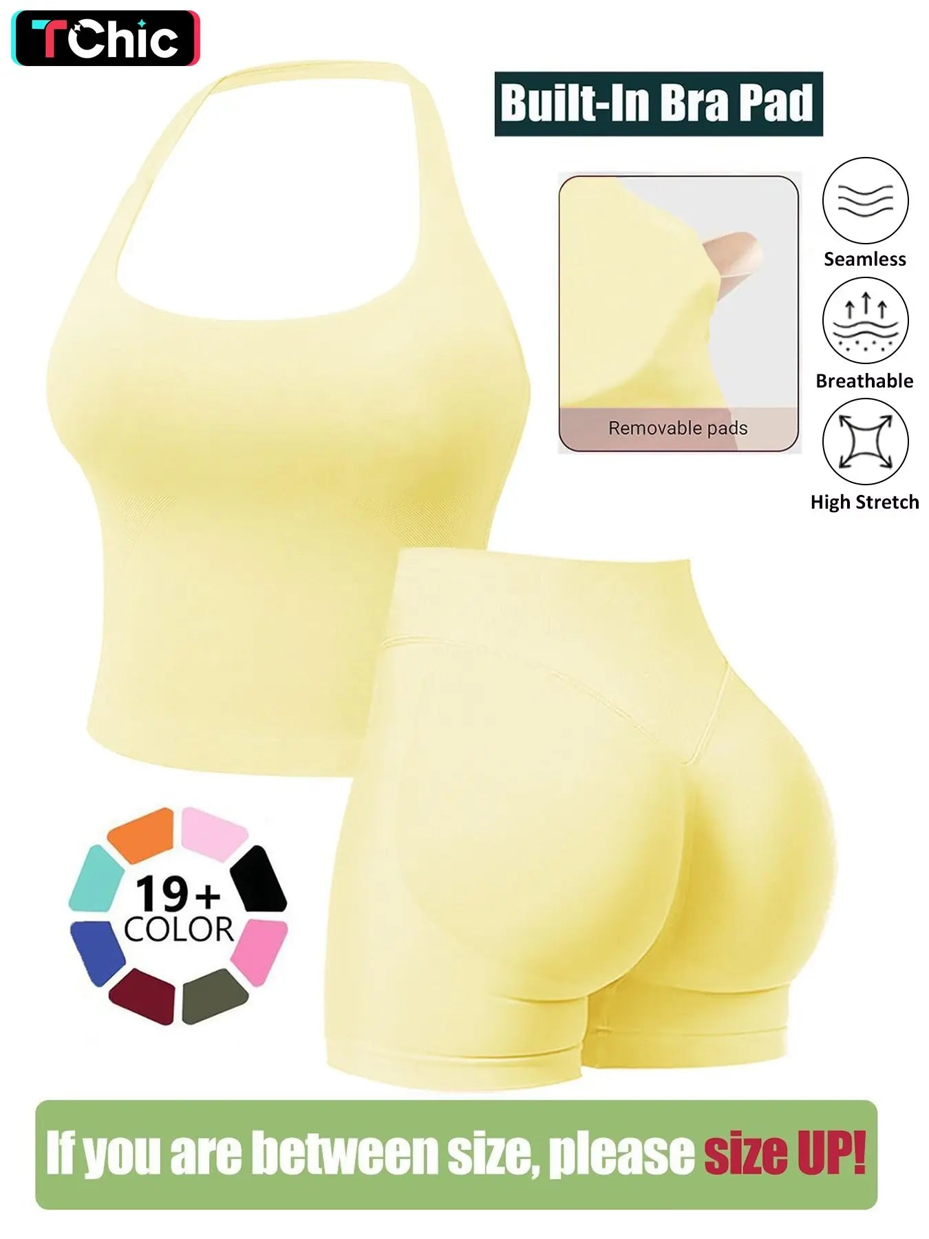 Seamless Workout Halter Tank Top & Gym Scrunched Shorts Sports Set