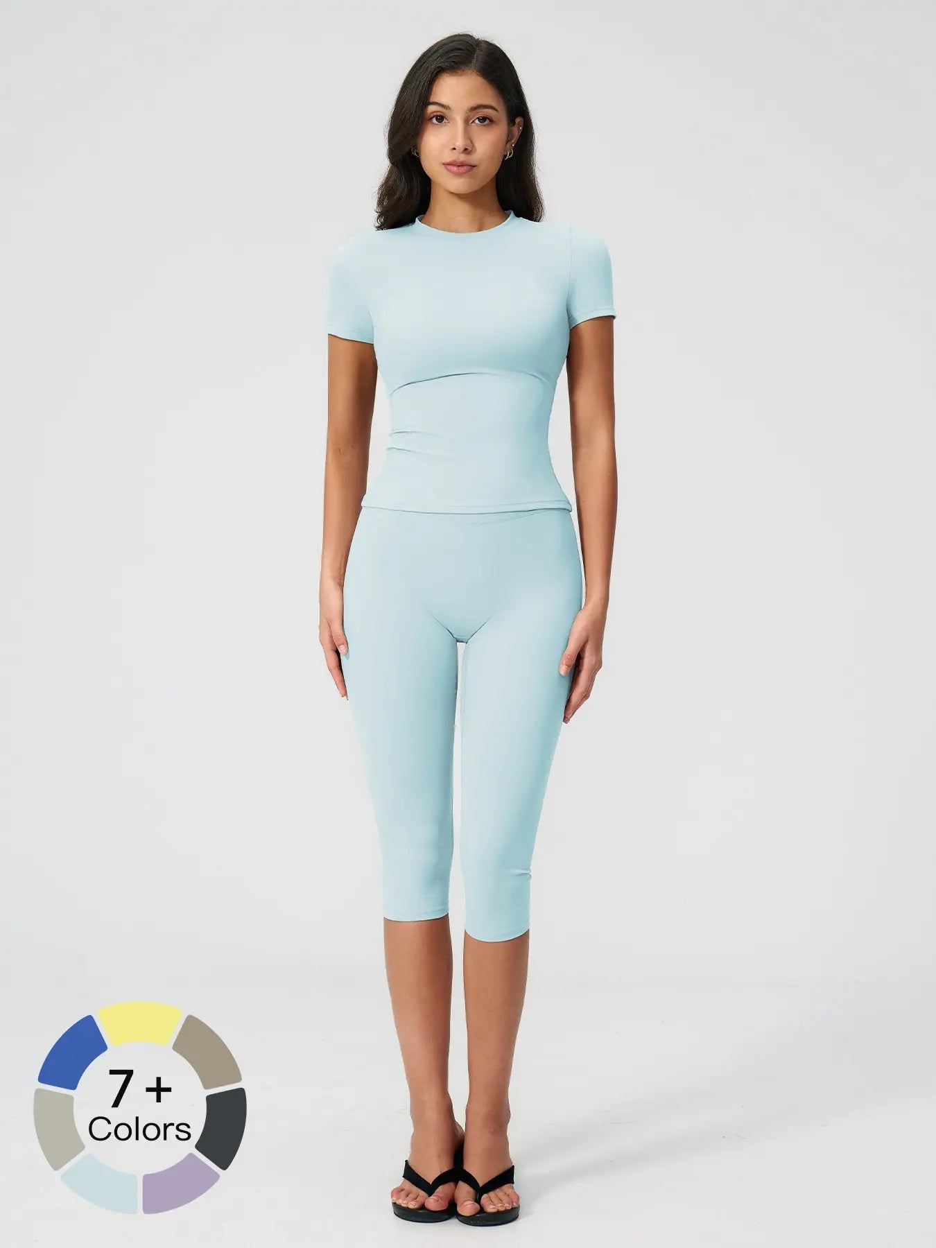 Breathable Tight Yoga Set, Fitted Sportswear Set, High Waist Quick-Dry Fitness Wear, Versatile Capris Pants, Sporty for All Seasons
